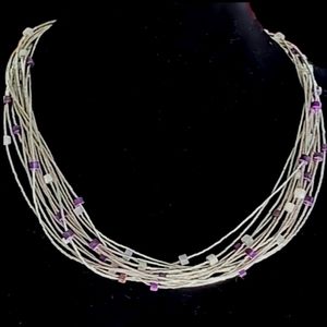 Jay King DTR 15 Strand .925 Liquid Silver Necklace Mother of Pearl Sugilite 18.5